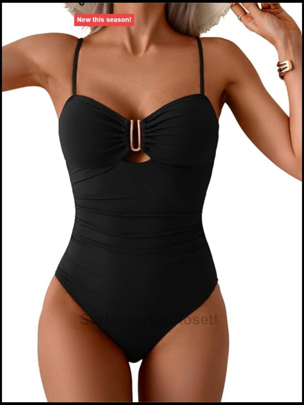 One Piece Swimsuit Tummy Control Ruched Cutout U Wire Push Up Adjustable Straps